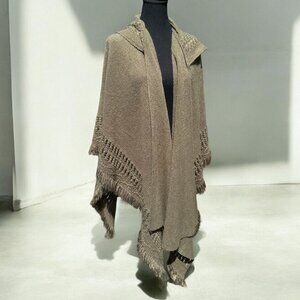 Olive Green Hooded Fringe Knit Wrap